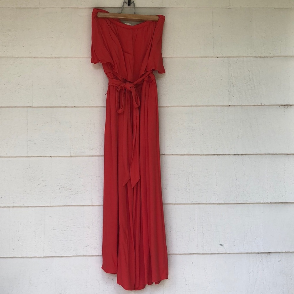 Coral strapless maxi dress
